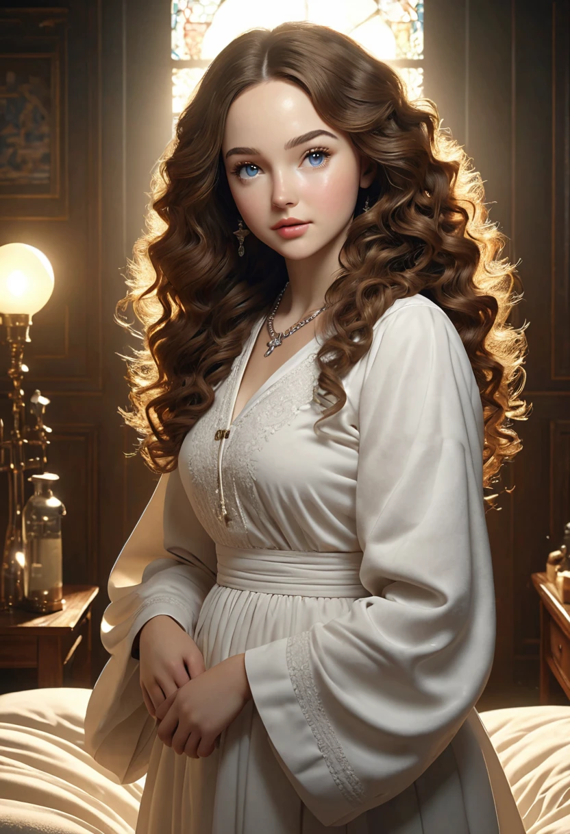 A beautful jewish women with a thick bushy unibrow and a large bulbous nose. Thick, intense, curly, frizzy, long brown hair. Hair that clogs a drain after one shower. Hair you find on pillows and in corners of the room and in your refrigerator six months after the head from which it grew last visited. Hair that could not be straightened even if you had four hours and three hairdressers double-fisting blow driers. Hair that screams: Jew. Traditional jewish dress, luxurious long dress、hat. curvy hourglass figure. Ultra HD, the symmetrical face, photorealistic photography, path tracing, specular lighting, and volumetric face light enhance the details. Dove Cameron, Epc lighting, striking silhouette. crucifix necklace. The symmetrical face, photorealistic photography, path tracing, specular lighting, and volumetric face light enhance the details. The scene is captured in maximum quality, masterpiece, 8K high resolution, and top quality