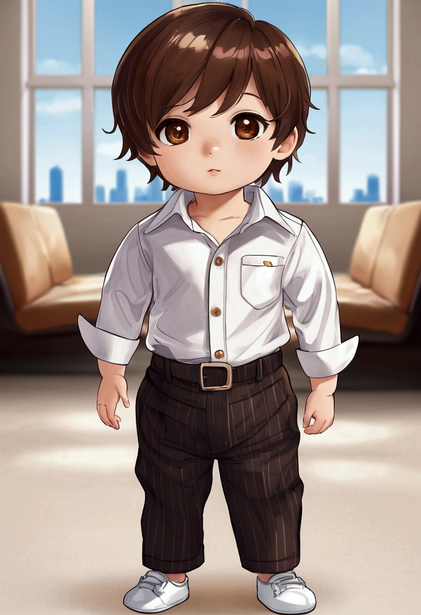 1 , gender , Brown eyes, brown hair, nice and small, Clothes:An airplane-shaped shirt and airplane-shaped pants