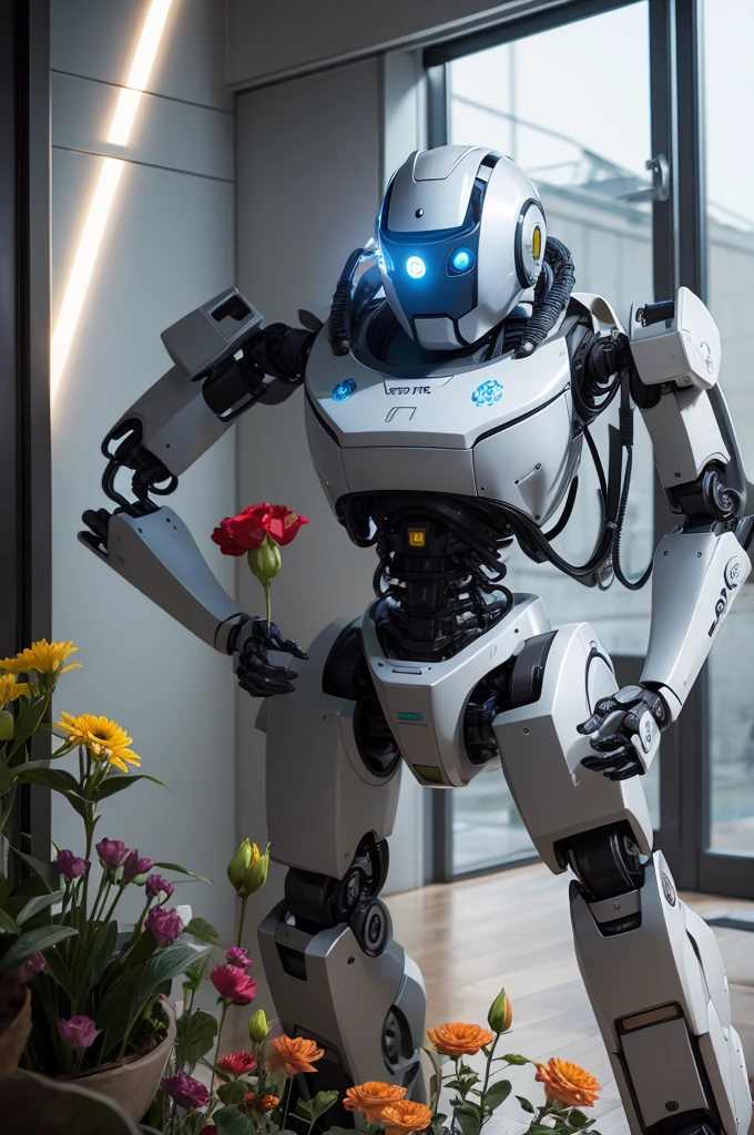 A robot offering flowers