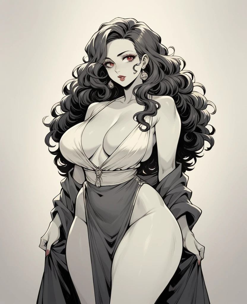 curly hair woman, Cherry red, beautiful body and huge thighs