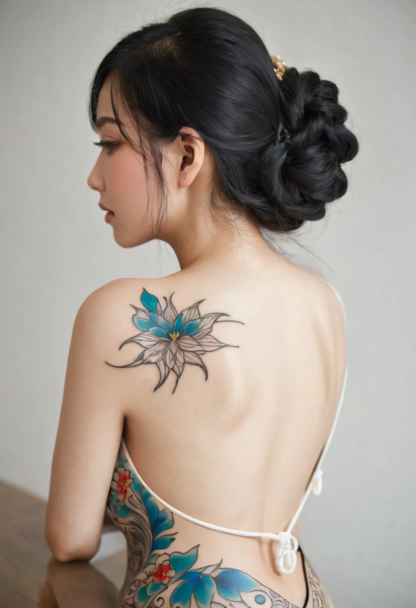 Japanese woman with tattoo、Open back、Goddess Tattoo