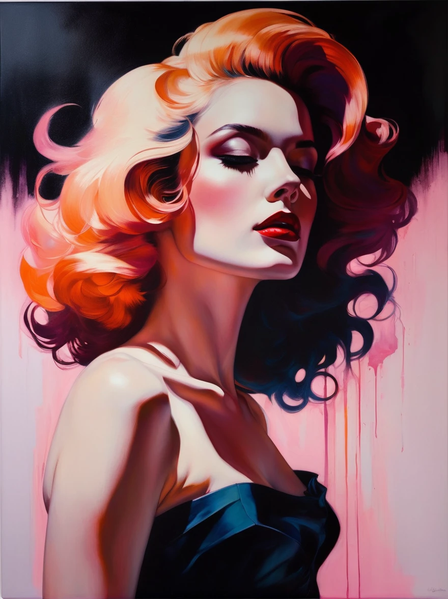 Sexy girl, long pink hair, naked in the shower, has sex, a guy penetrates her with his cock, sex sex sex wet wet✨✨ ❗ 🙏😁❤ penetration,(art inspired by Bill Sienkiewicz). oil painting)