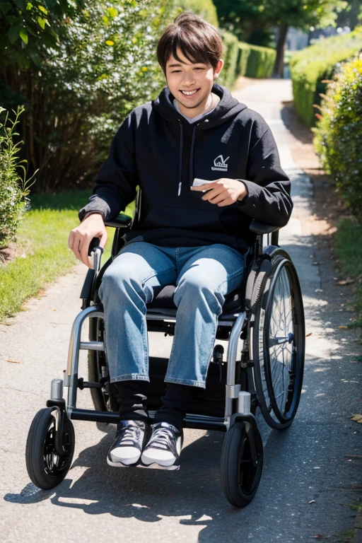 Draw a person in a wheelchair going uphill.