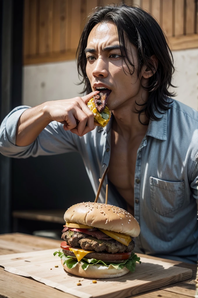 THE ROCK EATING BURGER