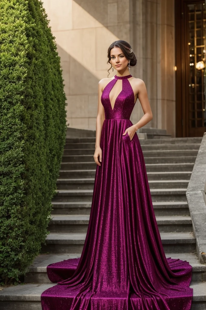 Generate an image of a photo of me in a gala dress