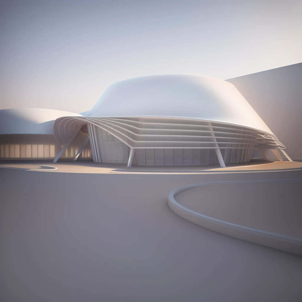 a drawing of a building with a curved roof and a curved walkway, concept drawing, detail render, architectural concept, architecture render, architectural render, architectural sketch, detailed line drawing, etching render, architectural illustration, digital rendering, digital render, rounded architecture, rendered illustration, detailed rendering, elevation view, side perspective, line drawing, front perspective, architectural concepts