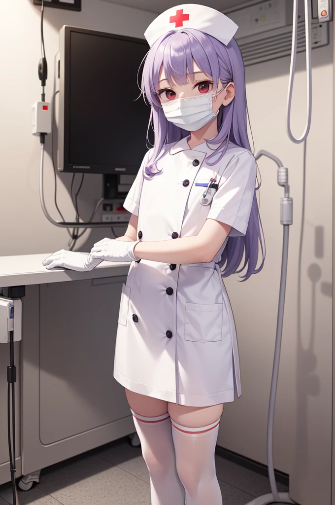 score_9, score_8_up, score_7_up, score_6_up, uncensored, gamma, long hair, purple eyes, black hair, very long hair, pointy ears, mole, mole under mouth, naughty face, shiny skin, sweating, steaming body, heavy breathing, BREAK (masterpiece:1.2), best quality, high resolution, unity 8k wallpaper, (illustration:0.8), (detailed eyes:1.3), perfect lighting, extremely detailed CG, (perfect hands, perfect anatomy), nurse, gloves, nurse_cap, 1girl, syringe, white_gloves, thighhighs, large_breasts, dress, indoors, white_legwear, open_mouth, blush, short_sleeves, bed, solo, holding, looking_at_viewer,
