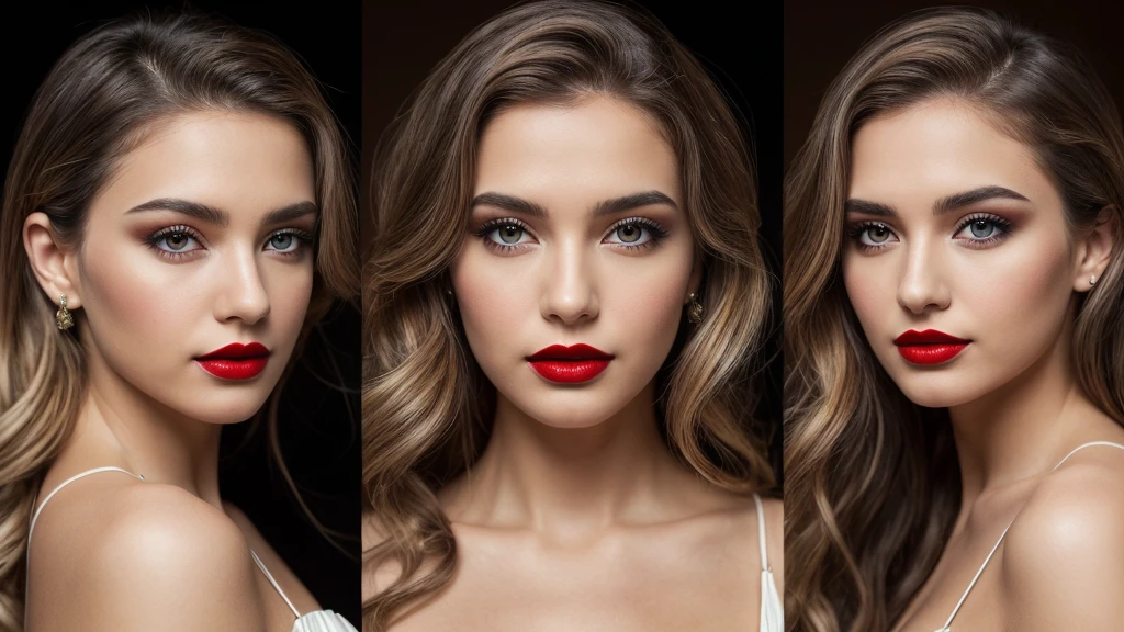 (Best quality,8K,A high resolution,Masterpiece:1.2, DSLR, 16k ),Ultra-detailed,(Realistic,Photorealistic,photo-realistic:1.37),Portrait, Creative style artwork, Historical, classical, Sophisticated, plethora of colors ,Highly detailed, Soft lighting, luxurious environment , black dress, there is young woman , girl wearing a red classy royal dress, performing a music video, slim fit (oval perfect shape, asymmetrical face structure, perfect proportion, almond eye type, hazal eye color, detailed eyes, yellow hair color, 34 inch breasts, hourglass figure, slim body, pale white skin tone ,sexy girl, 22 years old, soft wavy hair, looking away, attitude expression, professional makeup, red lipstick, sensual Lipstick)