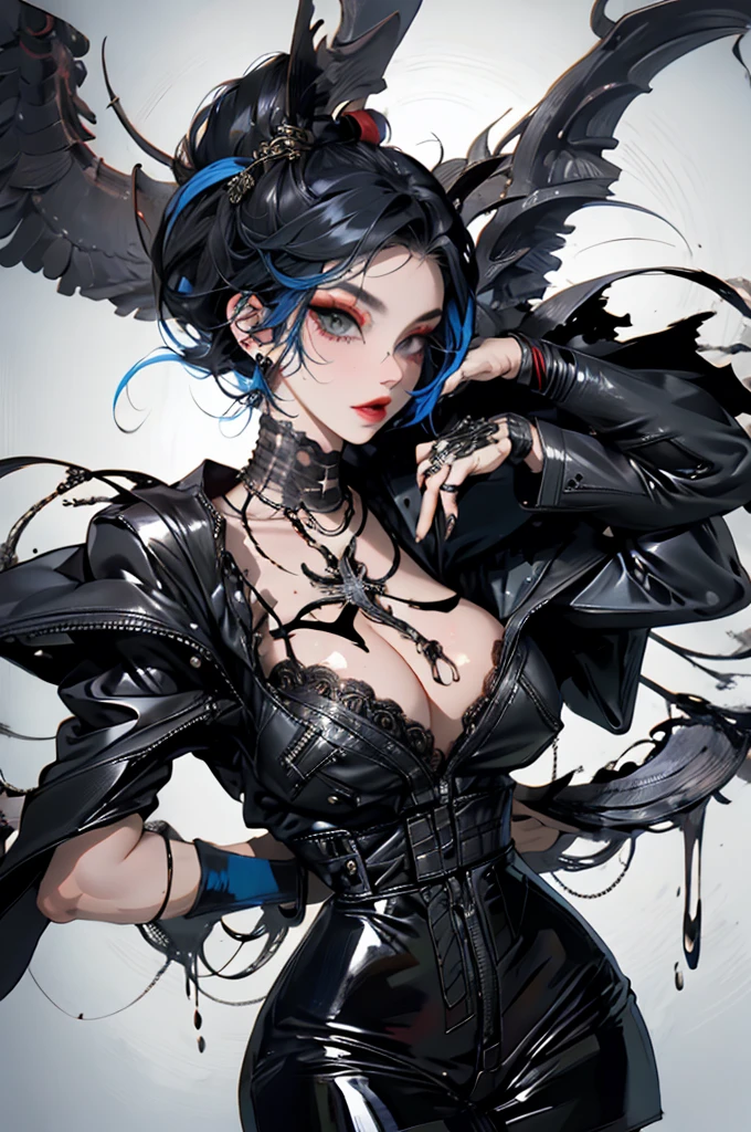 ((NSFW:1.2, Vulgar, beautiful tits, nipples)),(masterpiece:1.2, best quality), (real picture, intricate details), (1lady, solo, full body, big breasts) The clothes ar：avant-garde，avant-garde，Experiment with appearance：curlies，Dramatic makeup，Unconventional fashion choice behavior：rebelliousness、non-conformist、Provocation location：urban art district、Underground music venues Hobbies：Participation in punk shows、creating mixed media art、Try different subcultural values：individuality、Realiy、Creative expression of inspiration：Punk rock music、Counterculture icons，Avant-garde art movement character traits：boldness、boldness、act outside the box。