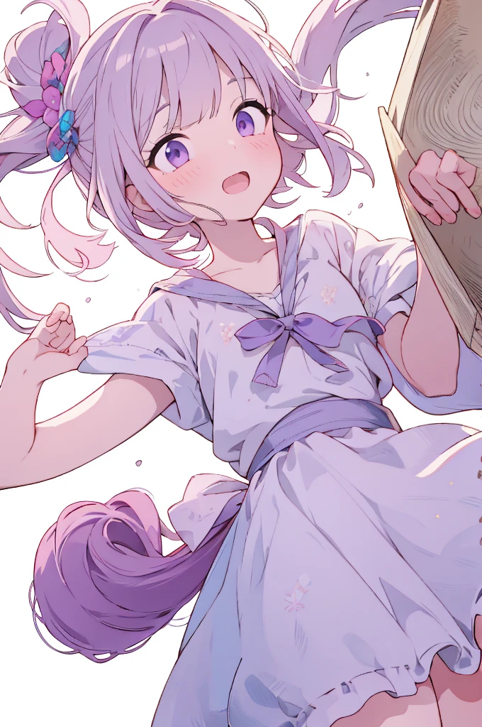 1 girl ,(from above:1.2),purple color hair、Purplish pink eyes that dreamers desire, (Blonde hair) , small stature, Colossal tits, , (masutepiece:1.2, Best Quality), (finely detailed beautiful eye: 1.2), (beautifull detailed face), (Best Illumination, extremely delicate and beautiful), ((Cinematic Light)), Dramatic light, (Pale white background:1.5), Short bob hair(1:3)、Ultra Contrast、Braid a little around the ears, White long dress、only has 5 fingers、、Her pussy is visible through the white thong、Wet pants、You can see inside your underwear、full of sweat、mocking look、diaper、nffsw,Arms crossed、grab the arm、Shoot from above、The angle is as seen from below.、Best Quality、Large breastuscular pussy、Pubic hair,high-level image quality、hightquality、8K,perfect hand、5 fingers、finger pin、Perfect Finger、T back、Naked、noise cut、bullet hand、Her hair color should have been a brighter purple.The skirt part is also carefully expressed..、Purple skirt、the skirt is floating in the wind、Dark purple panties、Pubic hair majority,A scene of make cooking Carbonara Pasta in the kitchen,(with sparkling eyes and a contagious smile),open mouth, Looking at Viewer,