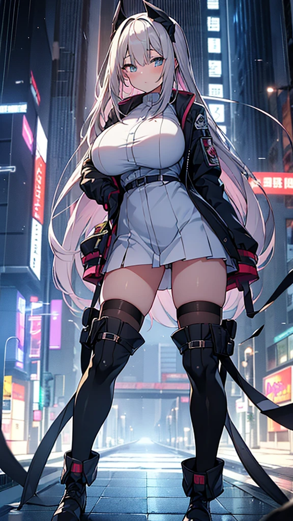 Full body image, フロント, One girl, 18-year-old, Mix 4, (32k, RAW Photos, Highest quality, masterpiece:1.2), (Anime-like, photoAnime-like:1.37), cute, ミニスカートのドレス, night, rain, Humidity, Professional Lighting, Photon Mapping, Radio City, Physically Based Rendering, Super Resolution, (Big Breasts:1.2), {{The biological weapon that had preyed on the younger sister took her place and reunited with the older brother.}}, Girl Skull, whole body, NSFW