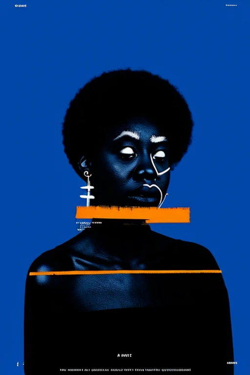friends, 1 colorful girl, Alone, simple background, black fur, text in English, blue background, abstract  