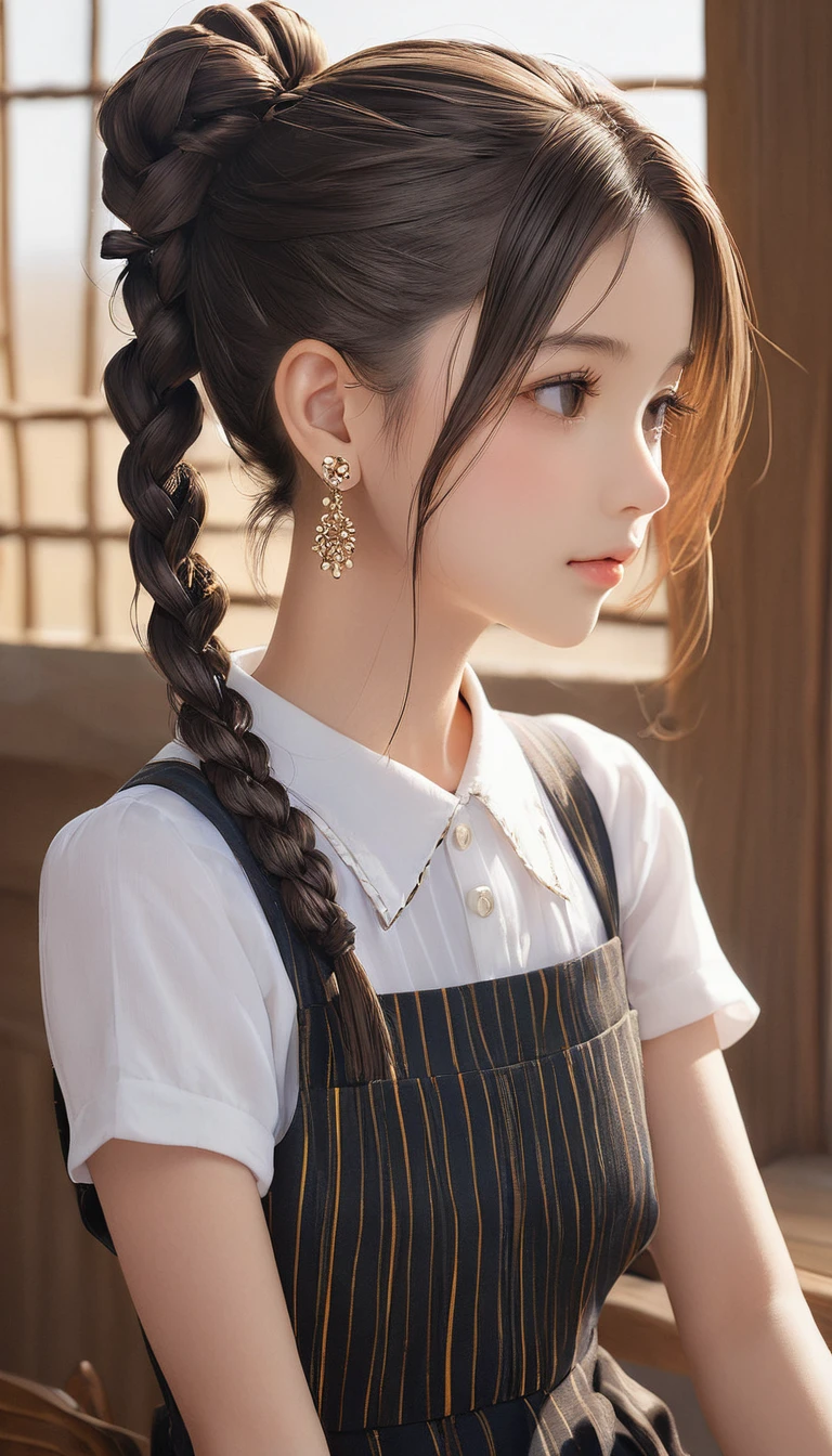 (masterpiece, Highest quality:1.2), One girl, alone,bony body、、cornrow cut、Earrings
