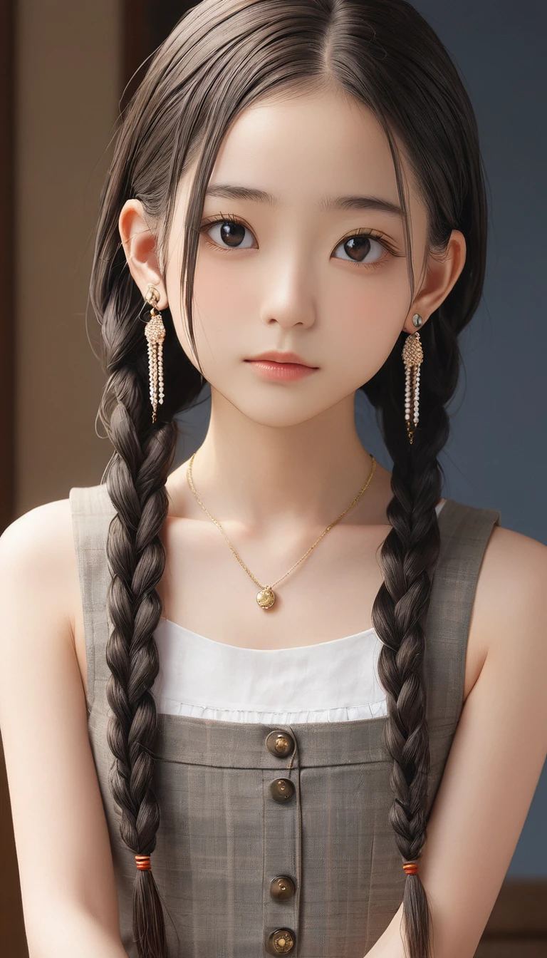 (masterpiece, Highest quality:1.2), One girl, alone,bony body、、cornrow cut、Earrings