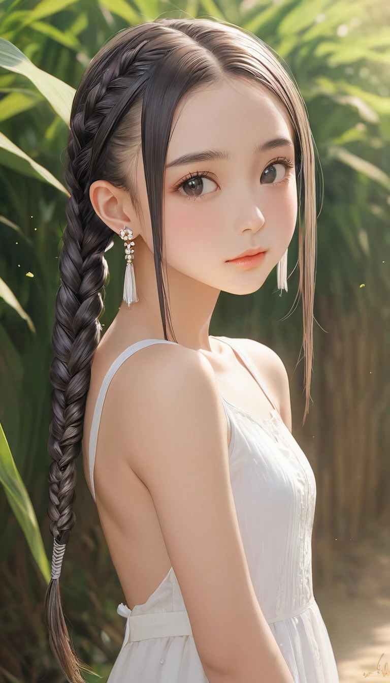 (masterpiece, Highest quality:1.2), One girl, alone,bony body、15 years old、cornrow cut、Earrings
