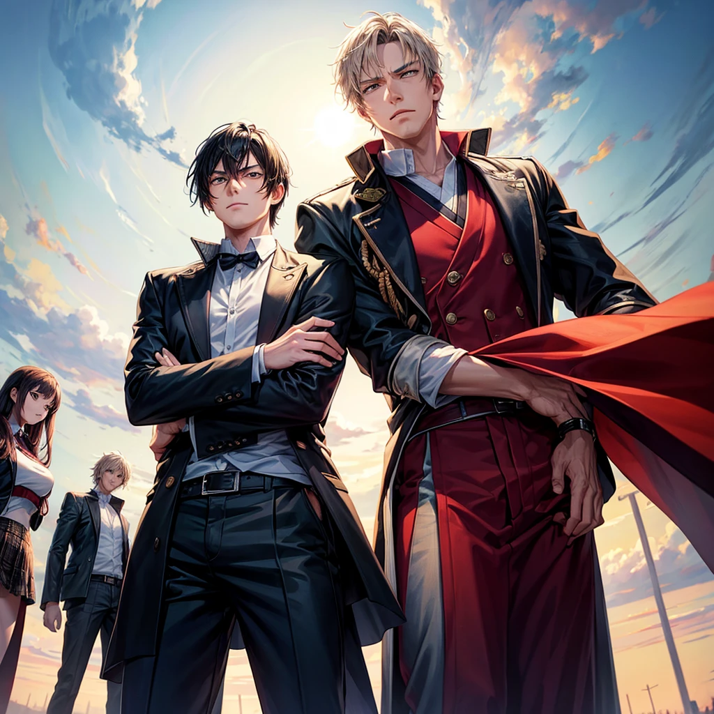 Make an image using only the man in the middle in an anime art