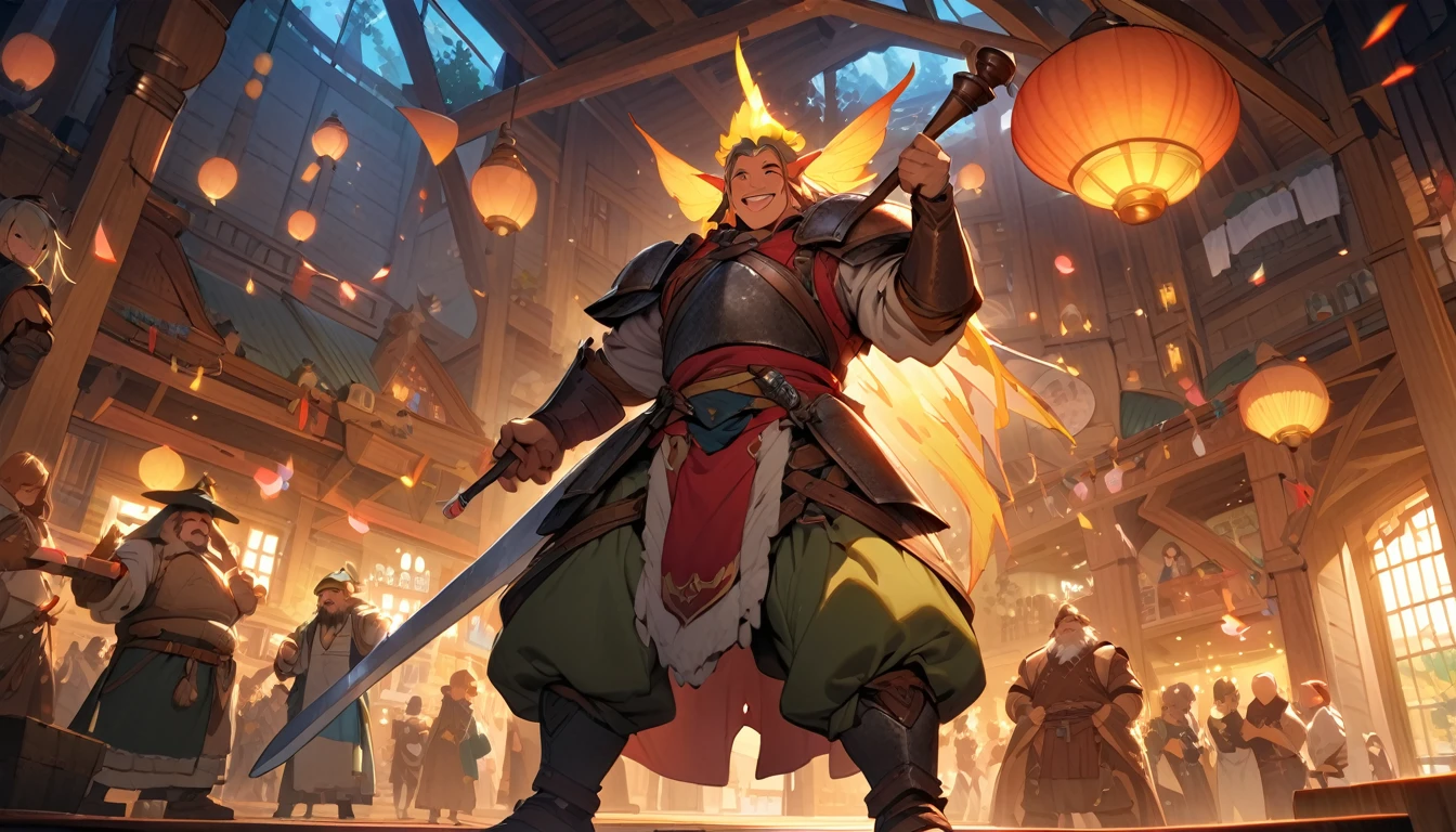 (masterpiece:1.4), (Highest quality:1.4), Very detailed, Complex, Very detailed, shape,Soft lighting, Tavern, More than one personで語り合う, Hopeful Face, smile, More than one person, Mixed gender, a group of adventurers, character from RPG games, (character: human, Fairy, Fairy, Dwarf, The Hobbit), (exterior: Swordsman Style, Shaman Style, Monk Style, Magician style), (belongings: Long sword, dagger, Holy Staff, Magic wand, shield, metal armor, Leather Armor), Perfectly accurate anatomical shape、All limbs intact、Perfect full finger, Colorful characters, Drinking alcohol and getting drunk, Dancing drunk,Huge, Majestic, Uplifting expressions, みんなのsmileが素晴らしい.