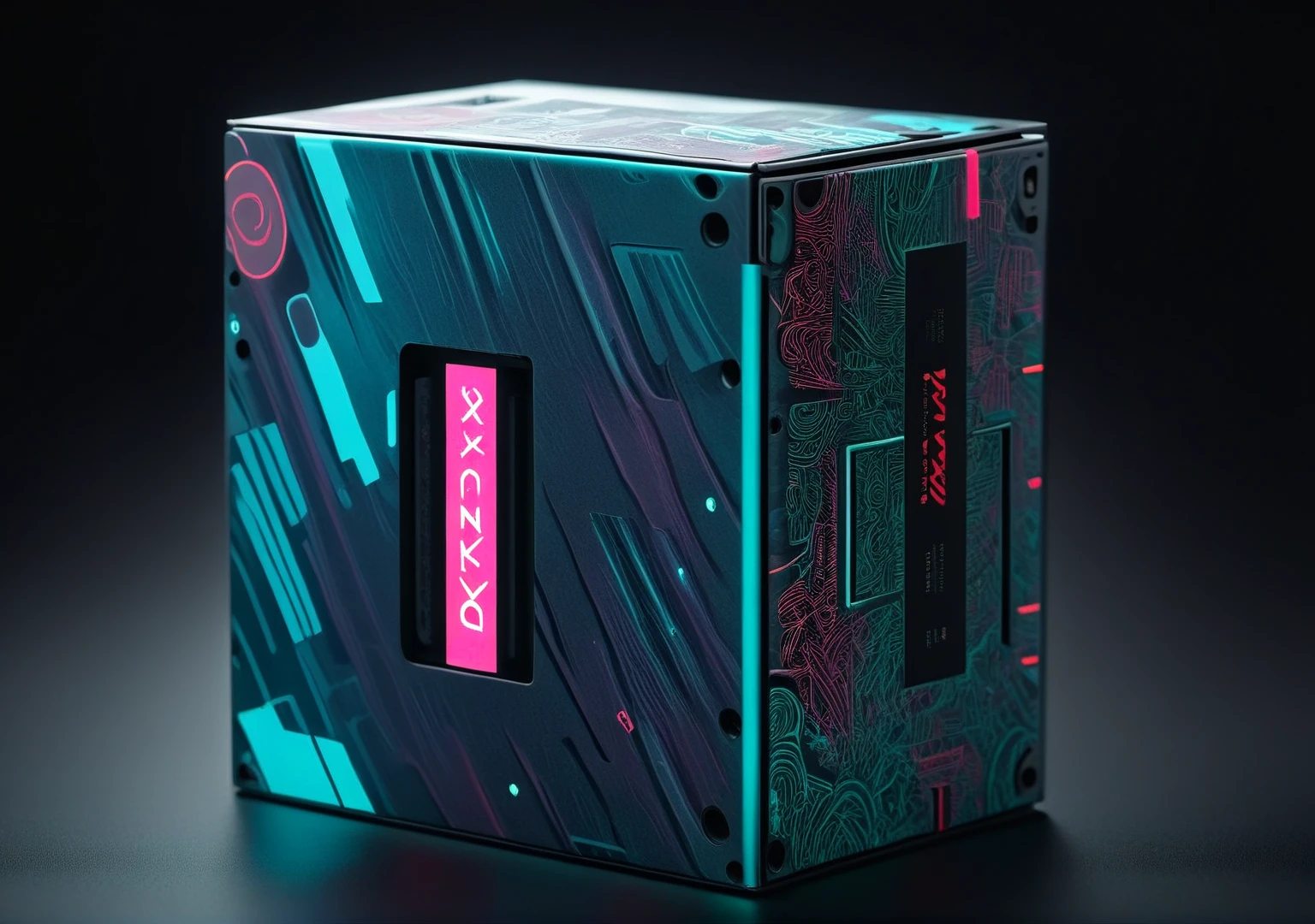 Square box type VAPE packaging, full and harmonious composition, cyberpunk style, with picture elements