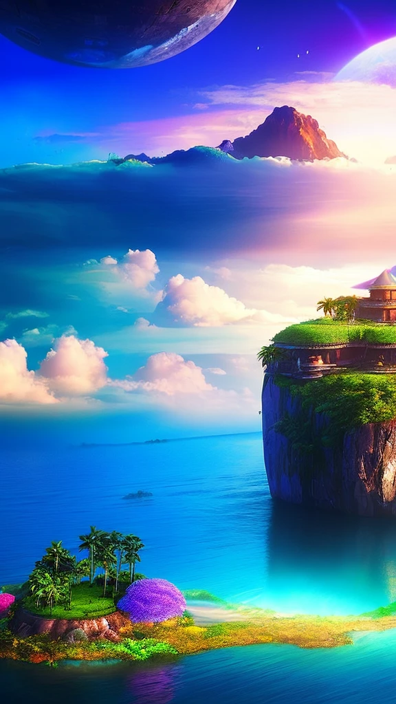 a mysterious floating island in the sky, people freely flying around, cinematic lighting, ethereal atmosphere, vibrant colors, highly detailed, photorealistic, 8k,best quality,masterpiece,concept art,fantasy,sci-fi,dramatic,dynamic,epic
