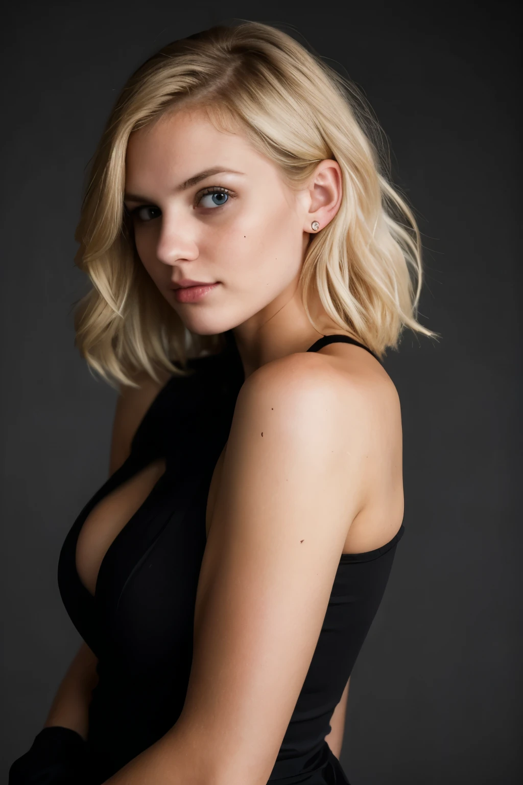 super cute blonde woman in a dark theme