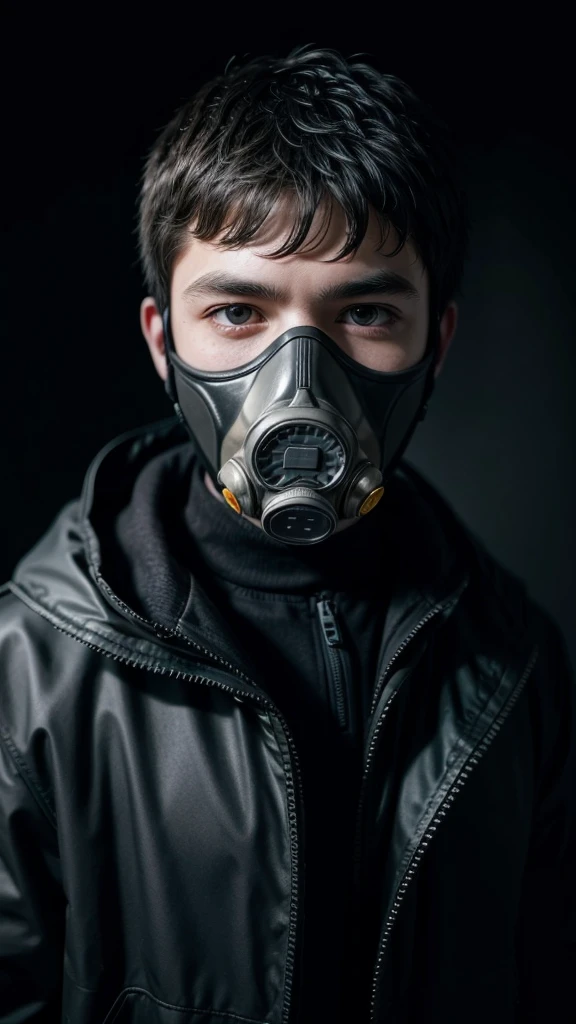 Man in autonomous gas mask and dark background