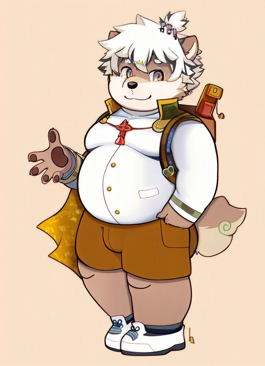 moki, fat, furry male, cute, character focus, anime, overweight, belly, male, anthro, masterpiece, best quality, ultra-detailed detailed, detailed digital artwork, hi res, aesthetic natural colors, atmospheric