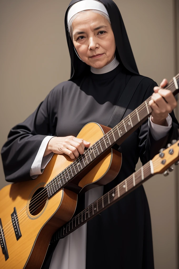 A nun playing the guitar