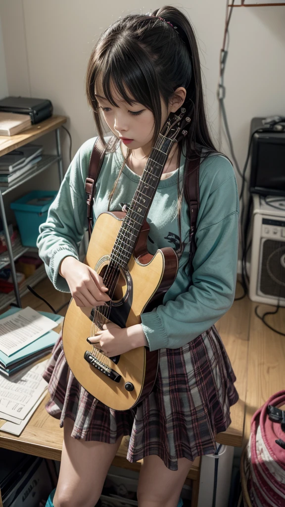 Mouths, Hatune Miku, Alone, in a messy room, guitar,