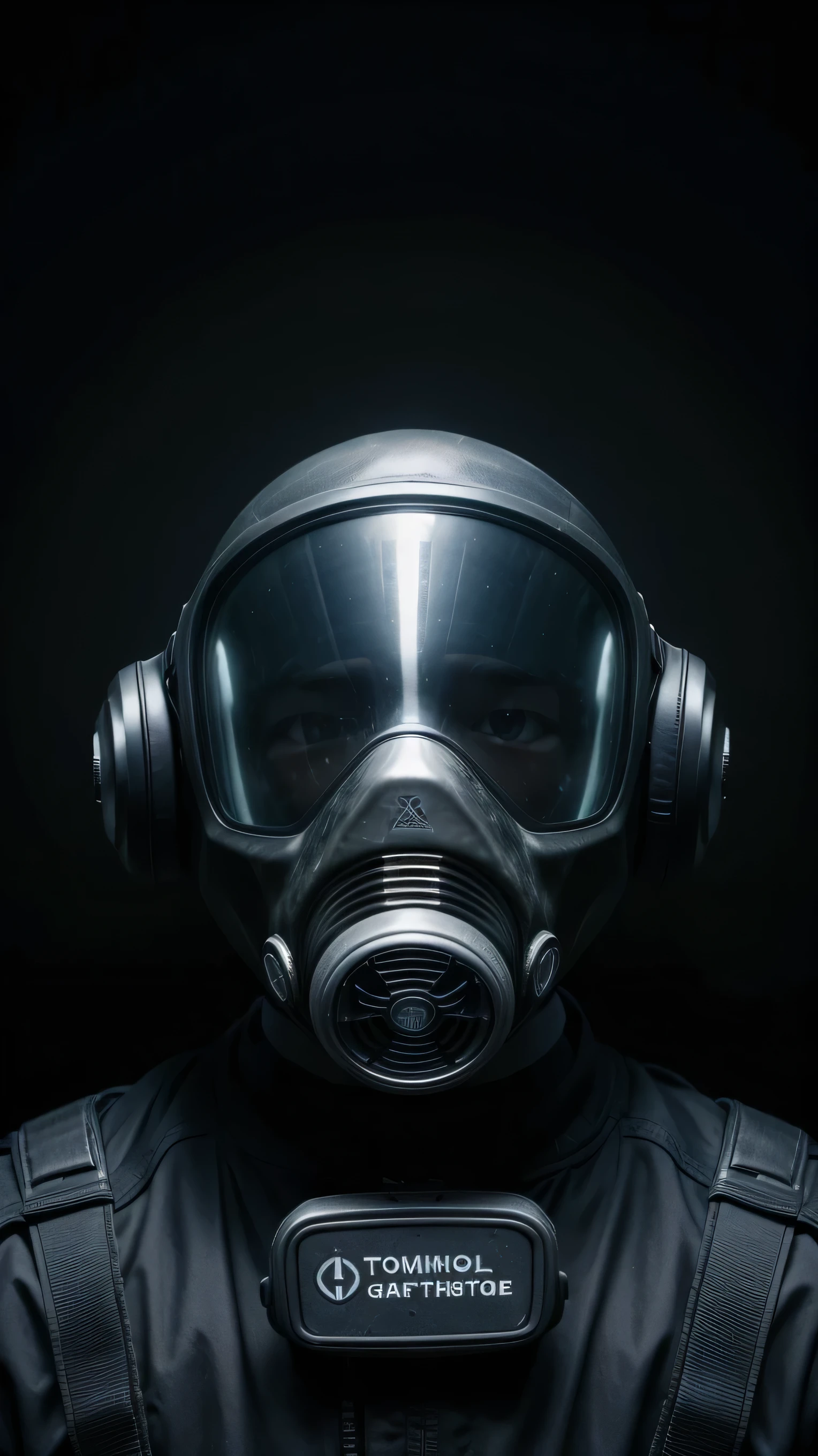 Man in autonomous gas mask and dark background