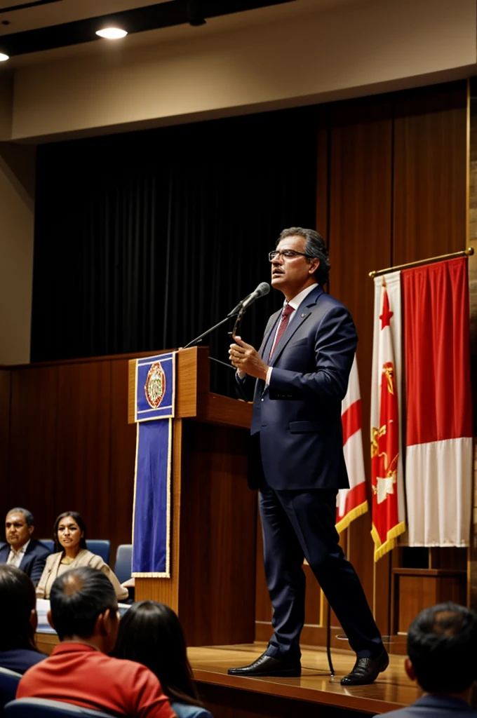José de Arriz speaking at a town hall 