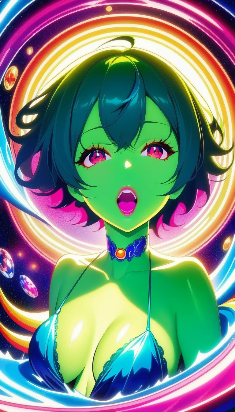 Seductive psychedelic horror, Trippy Hentai, body horror, having sex, real breasts, detailed nipples, surreal Sex, LSD trip, sensual, psychedelic vaginal sex, provocative, colorful, glowing