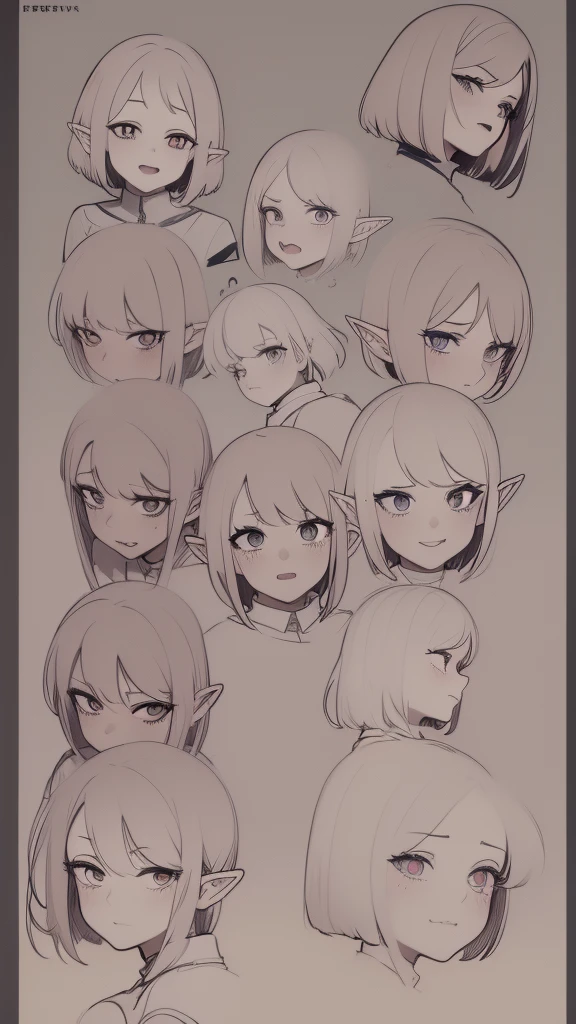 anime girl, grey hair, long hair, short hair, straight hair, bob cut, dilated pupils, devil pupils, open mouth, embarrassed, blush, tongue out, expressionless, naughty face, naughty, yandere, fang, rape face, anime, Conceptual art, high detail, anime style, reference sheet, from side, from below, from behind, from above, UHD, masterpiece, anatomically correct, super detail, high details, high quality, best quality, highres, 8k, caracter design, art concep, medical jacket, vampire, elf ear, front view, show fangs, pale skin