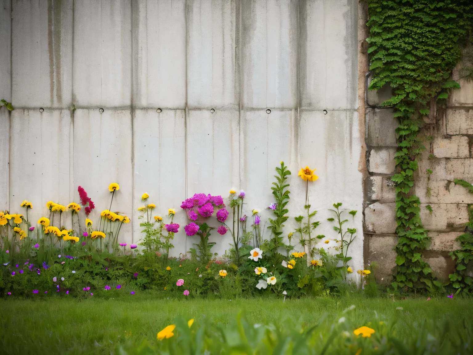 flower,a lot,One side of the wall
