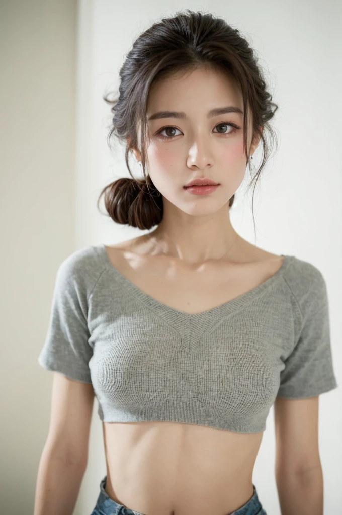 ((Highest quality, 8k, masterpiece :1.3)), One girl, Beautiful woman with slim abdominal muscles :1.3, (Random Hairstyles, Huge breasts :1.2), Casual clothing :1.2, indoor, Highly detailed face, Fine grain, double eyelid