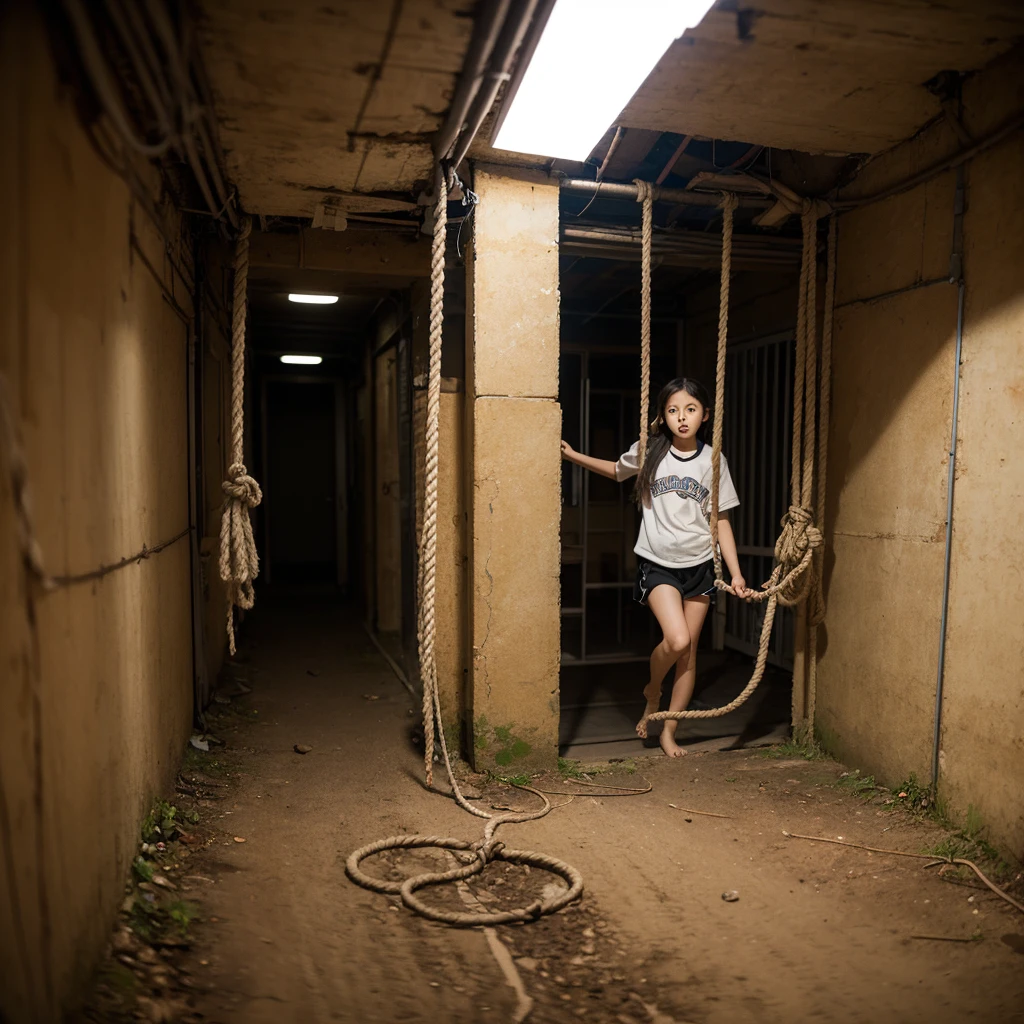 ,Barefoot,Constraints,Rope binding,Underground torture chamber