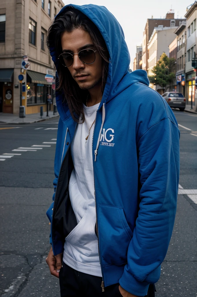 cool guy with hoodie in the middle of street