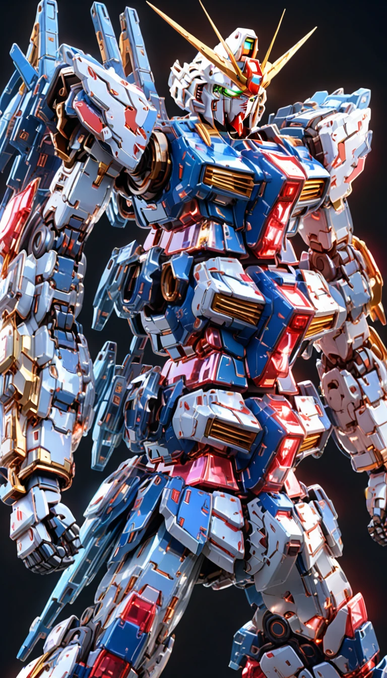 Gundam_Oversized,Solitary, Exquisite details，Clear face and eyes,Luminescence,,Mecha,clasped_hand,_3D Model,8K,complex,Very detailed,masterpiece,Side Light,HDR,HD,8k,Ultra-high quality，Master level
