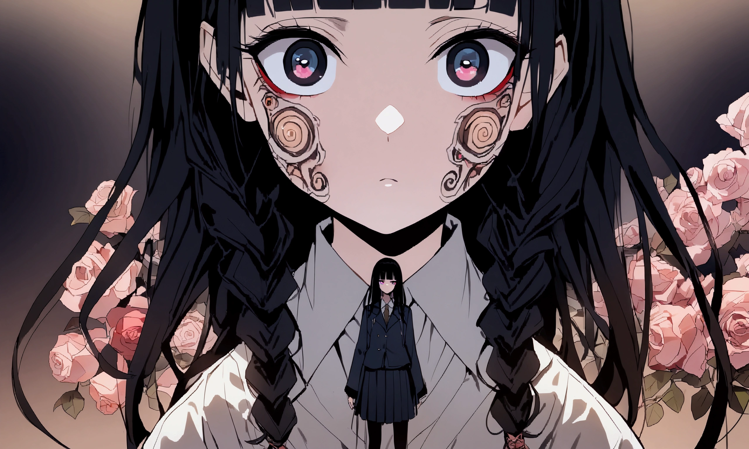 1 person、女の子1 person、sleep、sleep、Lie、Lying down、ridicule、Finger prick、Black Hair、Black Feather、Gothic Punk,anime zombie witch design, crossbones, skulls, street wear design, pro vector, Horror style, full design, 6 colors only, solid colors, no shadows, full design, sticker, bright colors, white background.super fine illustration,(((beautiful fine hair))),(((beautiful fine face))),(((beautiful fine background))),(((beautiful fine hair))),(((beautiful fine face))),(((beautiful fine background))),Midsummer、beachBlack Hair、blunt bangs、Cross-eyed