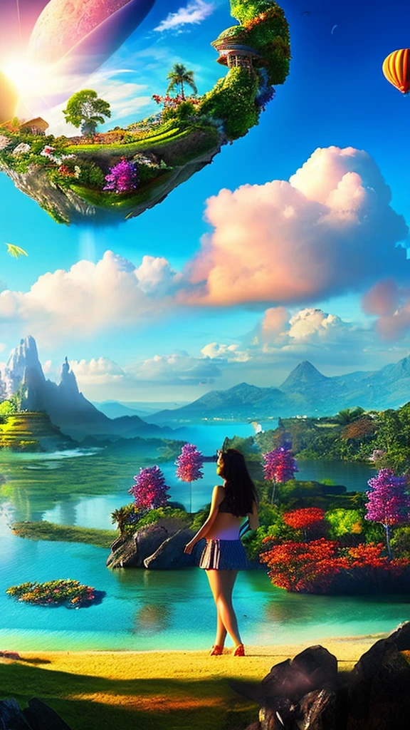 A mysterious island floating in the sky, people soaring around it, ultra-detailed, (best quality,4k,8k,highres,masterpiece:1.2),ultra-detailed,(realistic,photorealistic,photo-realistic:1.37),fantasy landscape,surreal,glowing island,floating islands,beautiful clouds,magical atmosphere,vibrant colors,dramatic lighting,dynamic poses,expressive characters,intricate details