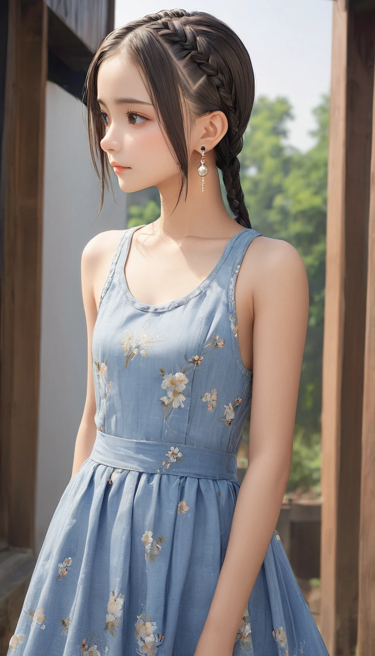 (masterpiece, Highest quality:1.2), One girl, alone,bony body、15 years old、cornrow cut、Earrings