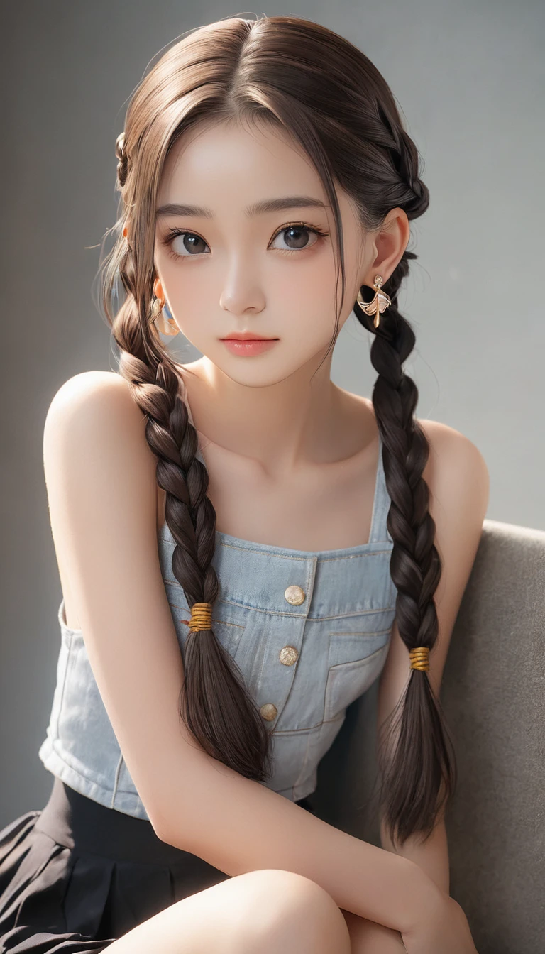 (masterpiece, Highest quality:1.2), One girl, alone,bony body、15 years old、cornrow cut、Earrings