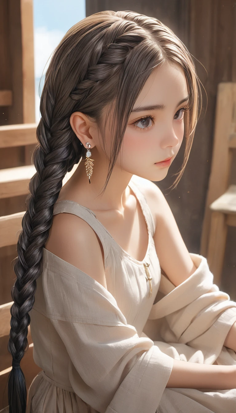 (masterpiece, Highest quality:1.2), One girl, alone,bony body、15 years old、cornrow cut、Earrings