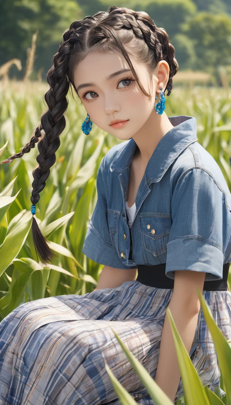 (masterpiece, Highest quality:1.2), One girl, alone,bony body、15 years old、cornrow cut、Earrings