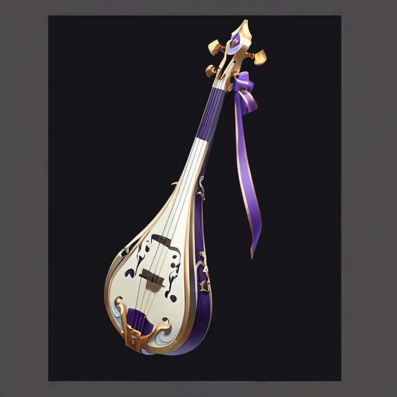 there is a very large musical Musical Instruments with a purple ribbon, guitar Concept Art, (Fantasy Violin), Fantasy Violin, lute, musical Musical Instruments, Game assets, an Musical Instruments, RPG item rendering, Concept Art, Concept Art, Musical Instruments, Role Playing Game Items, world of lute, Popular on polycount, 《Genshin Impact》Keqing, Fantasy RPG Weapon Art, Prop Design