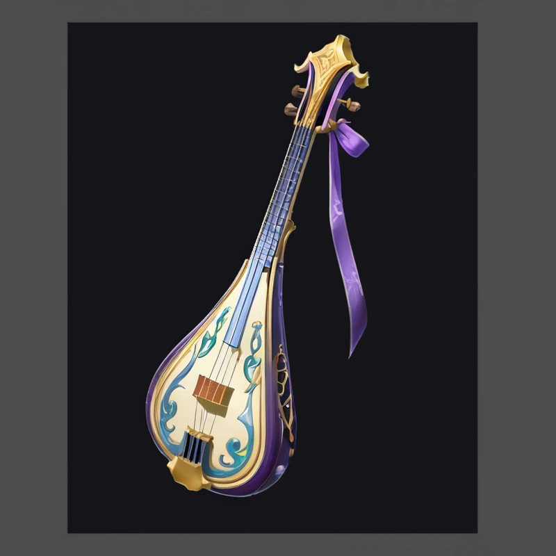 there is a very large musical Musical Instruments with a purple ribbon, guitar Concept Art, (Fantasy Violin), Fantasy Violin, lute, musical Musical Instruments, Game assets, an Musical Instruments, RPG item rendering, Concept Art, Concept Art, Musical Instruments, Role Playing Game Items, world of lute, Popular on polycount, 《Genshin Impact》Keqing, Fantasy RPG Weapon Art, Prop Design