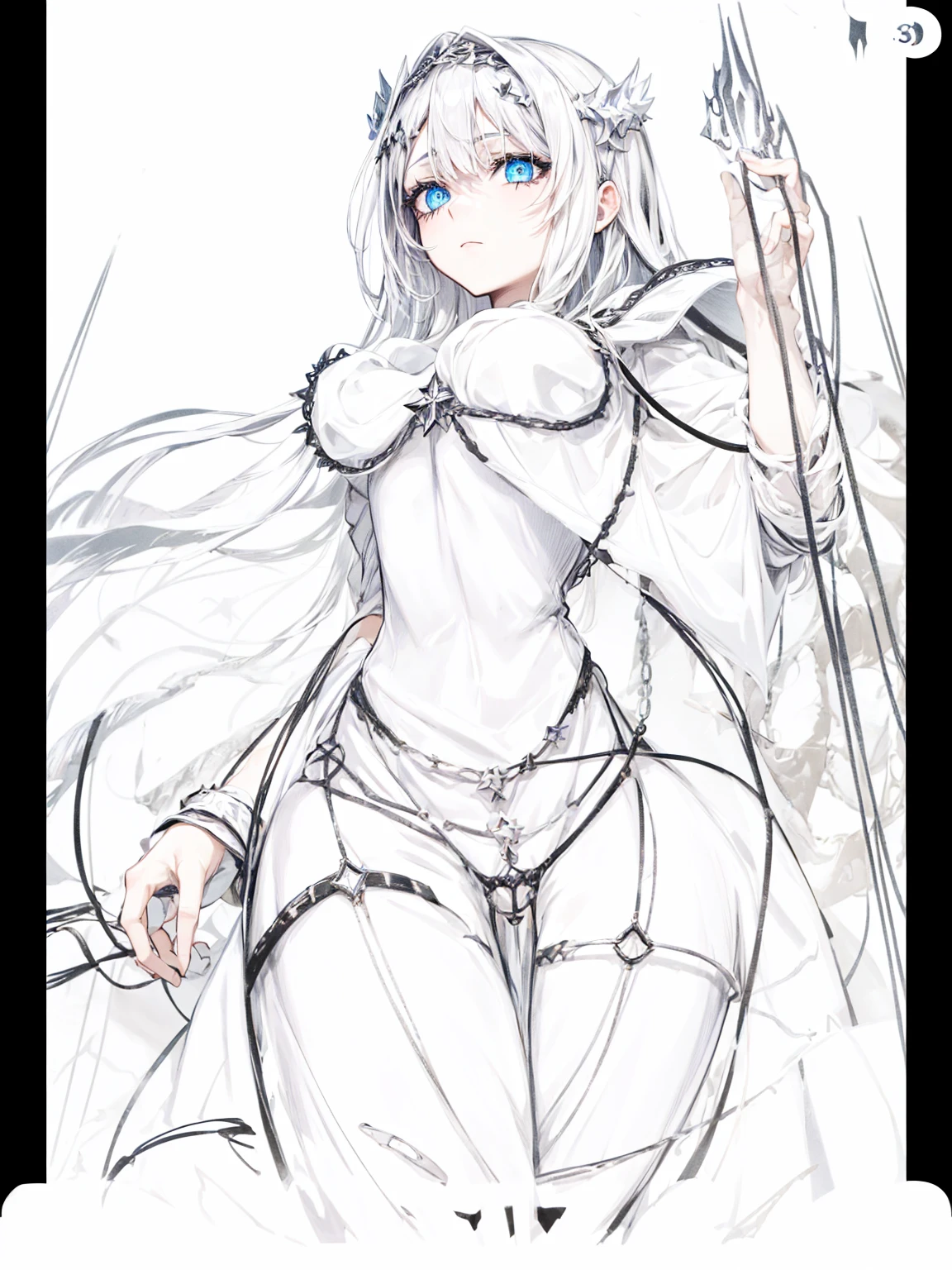 a young dark fantasy church priestess, with long black hair and white streaks, wearing an eyepatch on one eye, and her blueish green eyes, she cares a serious expression on her face and an angel like appearance, she wears elegant yet simple and modest black outfit, with some silver jewelry, she also wears a long see through veil on her head, with a faded sliver star shaped halo at the behind her head, she is holding her hands together symbolizing a prayer gesture.Long Hair, Black Hair, Blue eyes, mysterious, Hood, Halo, Anatomically Correct, Best Quality, Accurate, High Resolution, Looking at viewer, back view