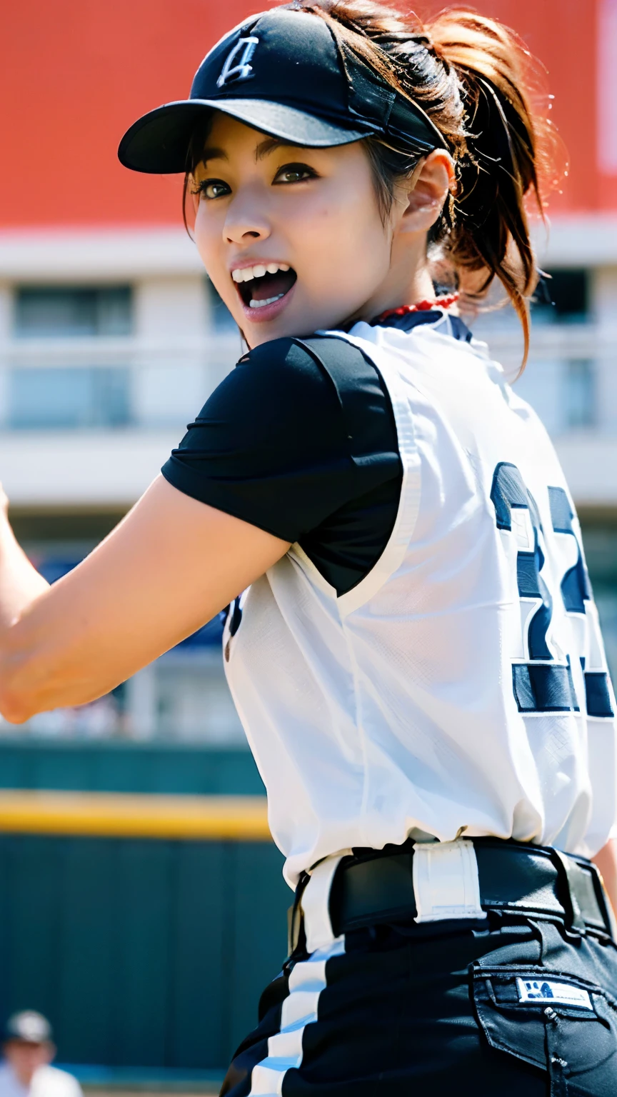 (((First Person))),(((Perfect anatomy, carefully drawn limbs with perfect joints and no excess or deformities))),(((The grandstands are filled with spectators))),The enthusiastic crowd roars,(((On the field of a softball stadium filled with enthusiastic spectators, a beautiful softball player with outstanding style stands in the batter's box with a serious look in her eyes))),(((The softball uniform, with a short-sleeved, collarless shirt with a large number on the back and the bottoms tucked into shorts and a belt, is々Shii,Wear softball socks and spikes))),(((Capture the powerful moment when you step up to bat and swing with all your might in a full-body snapshot))),Speed,body幹の強い低い姿勢,Speed,(Capture the essence of the movement and the moment of the play),((The audience roars at the wonderful play of a beautiful softball player wearing a red uniform and shorts on a white background),(((With a serious look on his face, he holds a softball helmet and a metal bat.,打席でバットを振ってヒットする瞬間の動きの本質を捉えた4K full body shot from the side)),All in one,Gritting teeth,Sharp step,(Skin Dentition:1.5),Realistic and realistic,(masterpiece:1.5),(((Sports concept art))),Intricate details,Highly detailed and realistic,Octane Rendering,4k quality,(Sports Real Engine),Dynamic pose,4K Top Quality,High resolution,(Realistic Face:1.1),(Surreal:1.1), ((full_body)),((Expressing the dynamism that emanates from the whole body)),(((He has a slim, muscular body, but his strong legs and slim waist make him look very stylish.))),(4K full body shot from the side),(Shiny skin:1.2),(((Hairstyle))),(((Perfect hands))),(Highly detailed background),((整備された美Shii芝が張られたピッチに観客で一杯のスタジアムの背景が壮観)),A crucible of cheers and excitement,((Beauty condensed in 1girl)),((光を蓄えた美Shii瞳)),(Shiho wearing a necklace),(((滴る大量の汗が眩Shii))),(The short bob flows with your movements.),casting ,((Dramatic beauty)),披写界深度の深い美Shiiボケ,4K,Gothic,4K Digital SLR Camera,Fujifilm XT3 style,(Saiharu Body),(Delicate eyes and face),Professional Perspective,素晴らShiiディテール,(1girl condenses exceptional beauty),繊細でHigh noseを持つ美Shii顔,High nose, Clear chestnut eyes that glorify the light, Glossy red lips, light makeup,