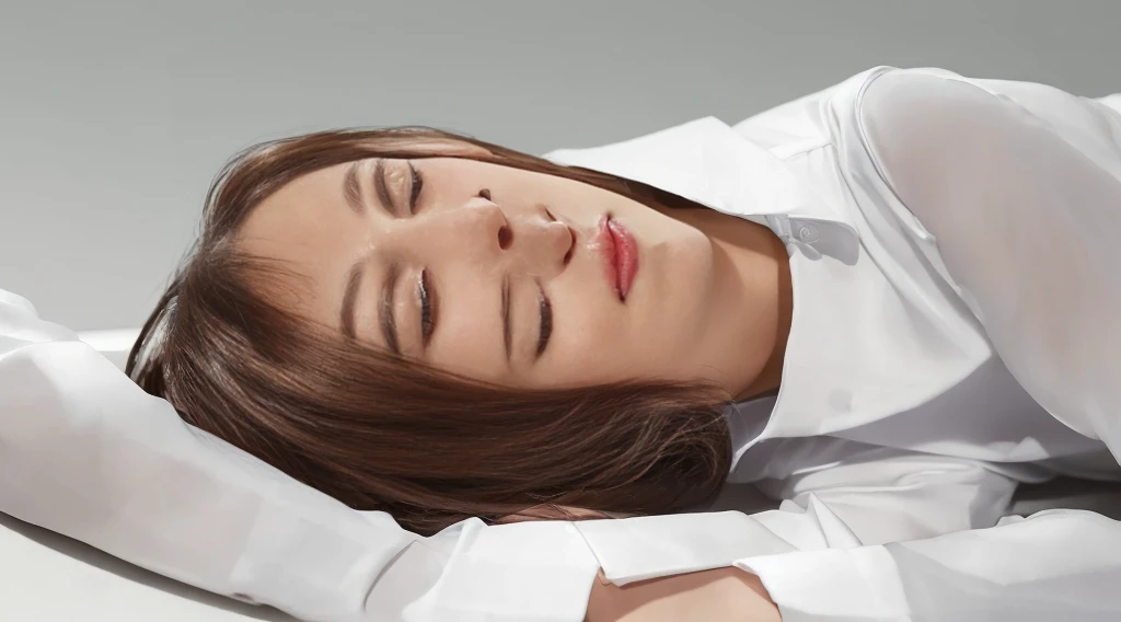 Best Quality, 8k, Masterpiece, (Portrait: 1.3), (photo realistic:1.4), (hyper realistic:1.4), Sharp Focus, looking at viewer, (smoother lighting:1.1), (increase cinematic lighting quality:0.9), realistic lighting, backlighting, light on face, ray trace, (brightening light:1.2), (Increase quality:1.4), sharp detail, (best quality real texture skin:1.4), finely detailed eyes, black_eyes, finely detailed face, 25 year old Korean woman, (white formal_shirt:1.4), (Create an image maintaining the original base model hairstyle:1.5)