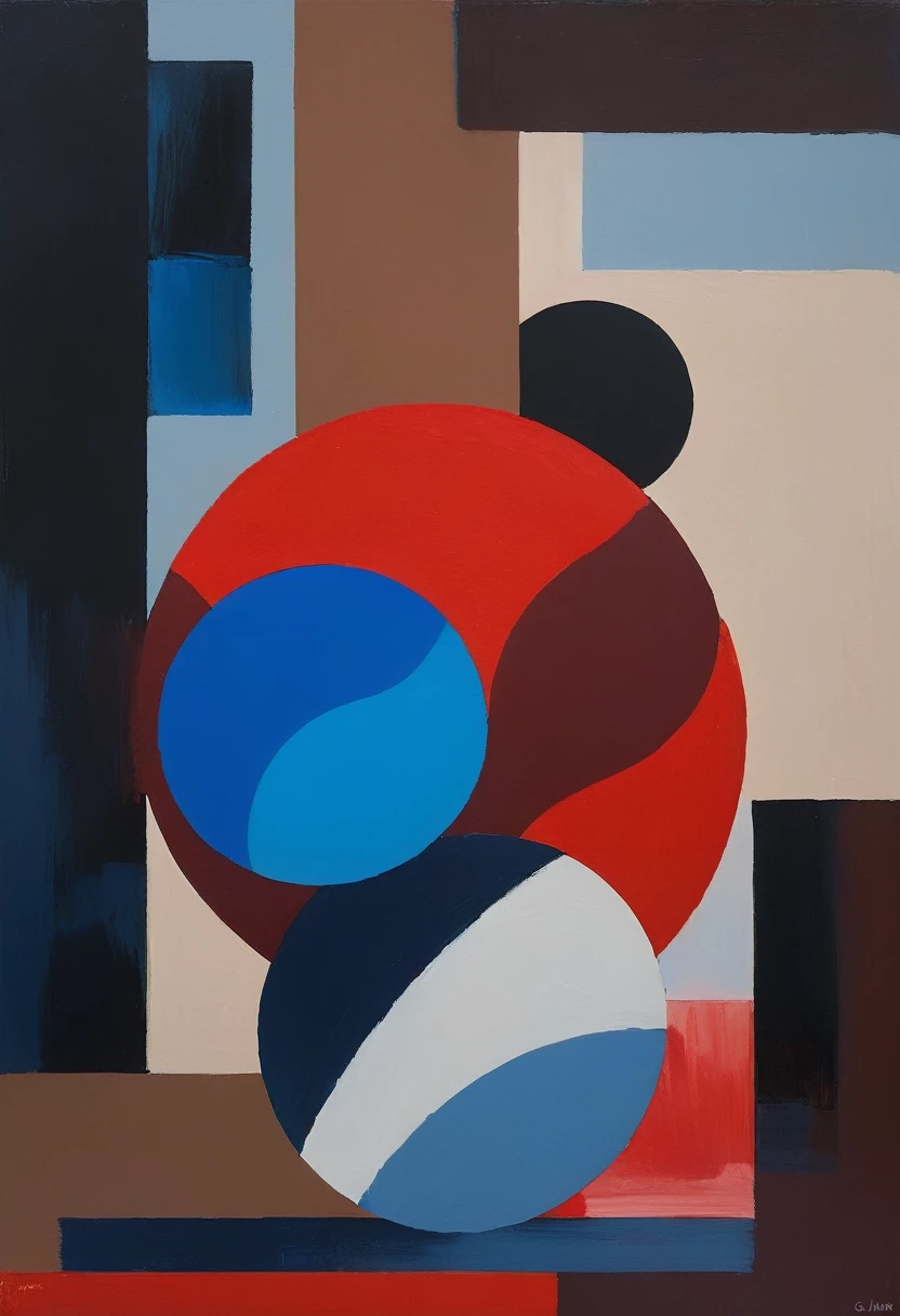 there is a man sitting on a blue ball with a red dot in the background, inspired by Koson Ohara, chiaroscuro technique on sensual illustration of an arafed male supermodel , the model draped in flowing, thick oil painting Capture the essence of a fleeting dream in a vibrant, expressive oil painting. Use a mix of vivid and muted colors to create a surreal landscape that blends reality with imagination. Emphasize the fluidity and movement of the dream world through dynamic brushstrokes and abstract forms. Create high contrast between light and shadow fire around, there is a red circle on a blue and red square, inspired by Bauhaus, in a shapes background, brown red blue, circle forms, red blue, by Leon Polk Smith, memphis abstract minimal art, graphic shapes, minimal art, blue and red, minimal art style, bauhaus art, inspired by El Lissitzky, bold simple shapes