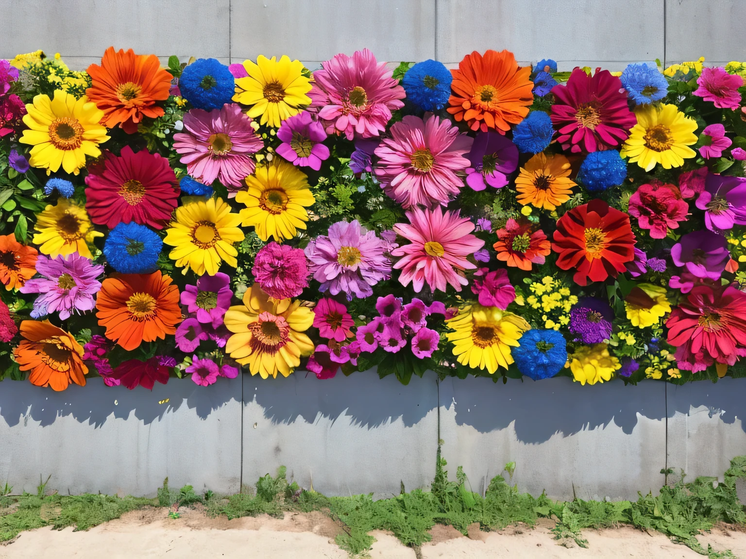 flower,a lot,colorful,One side of the wall,Various types